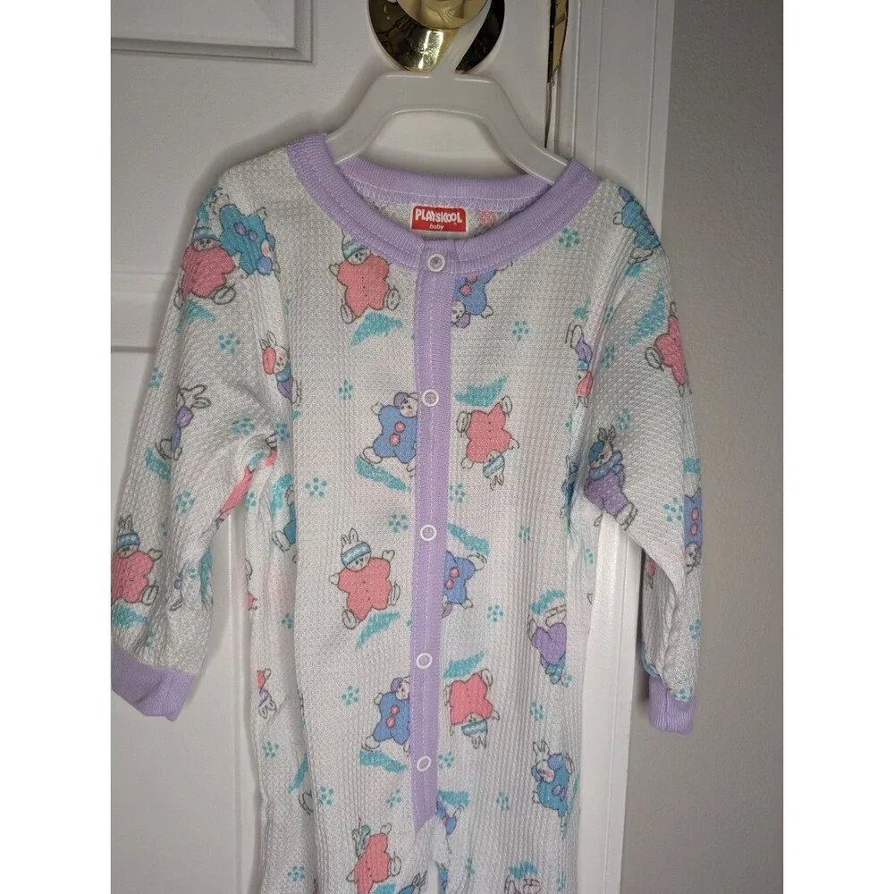 NWOT Vintage Baby Kids 80s-90s Playskool Footie Pajamas Layette Baby Bunnies 12M